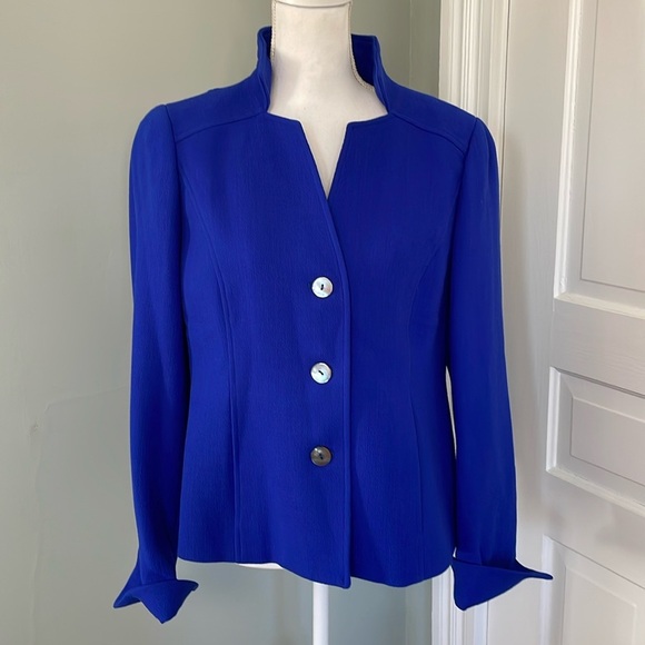 Nina McLemore Jacket Royal Blue Pearl Buttons Career Blazer Size 8 - Picture 1 of 6
